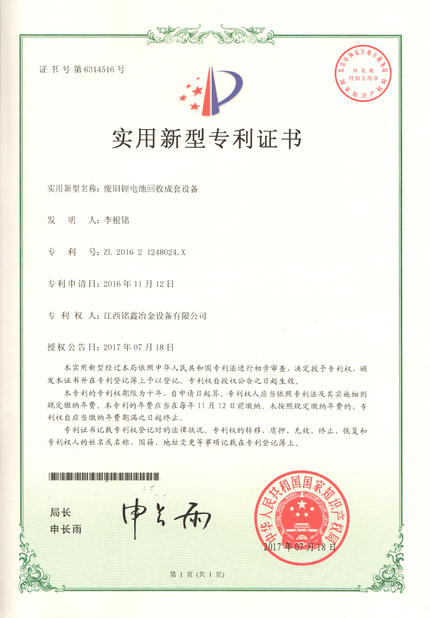 China Jiangxi Mingxin Metallurgy Equipment Co., Ltd. zertifizierungen
